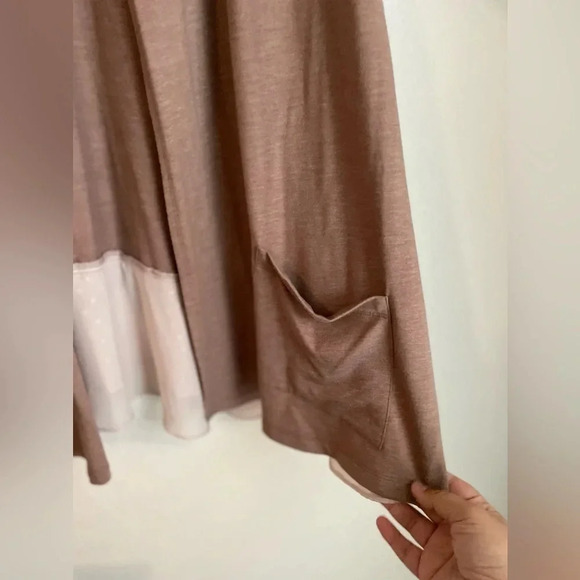 LOGO Lounge Cardigan Womens Open Front Pink Dusty Rose Swiss Dot Sweater Size L - Picture 3 of 6